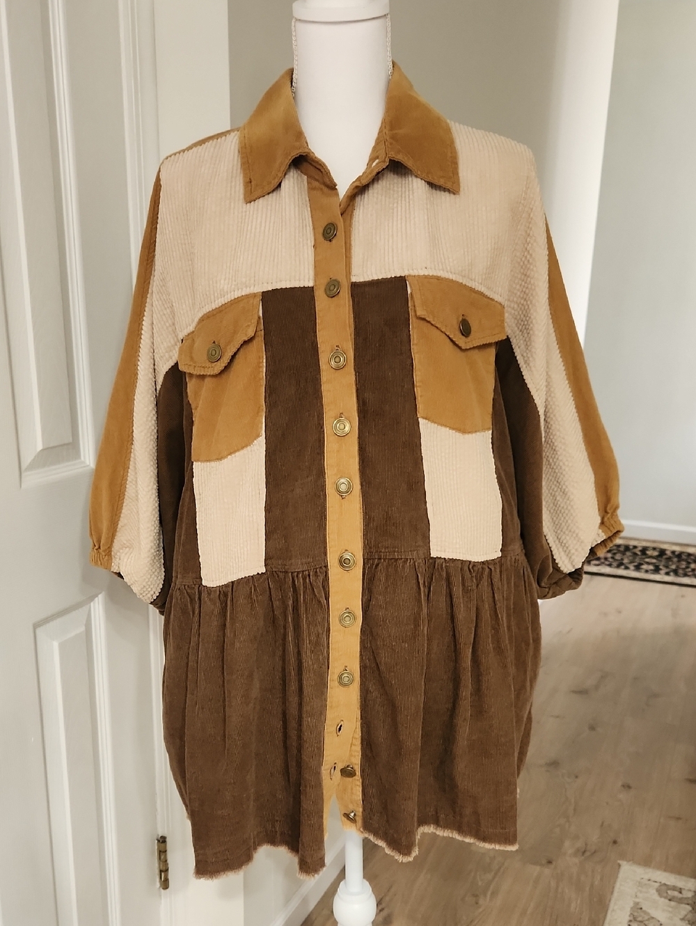 UMGEE Corduroy Colorblock Tunic Dress Button Up Oversized M